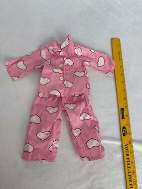 18-Inch Doll Pajamas Pink Heart Print Button-Down Shirt and Pants Set